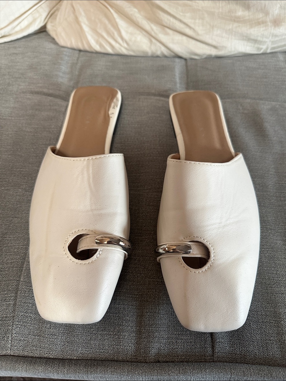 Women’s Cream Slip-On Mules with Silver Accent